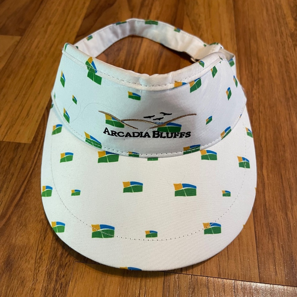 Pukka Arcadia Bluffs Golf Club Visor Hat Mens White All Over Flag Print OSFA